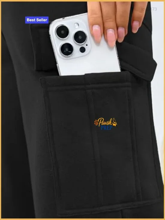 Wide Leg Cargo Sweatpants with 6 Pockets, Elastic Waist, Cotton Blend - Picture 6 of 6